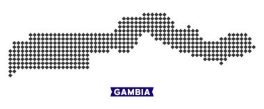 Nokta Gambiya haritası. Vektör coğrafi planı koyu gri renkte. Piksel rhombus formunuz.