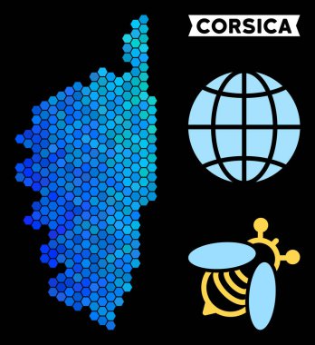 Mavi altıgen Korsika Fransa ada Haritası
