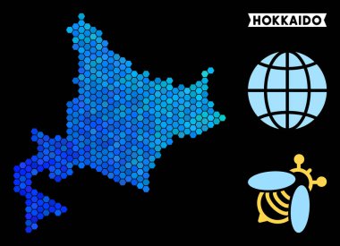 Mavi altıgen Hokkaido Adası Haritası