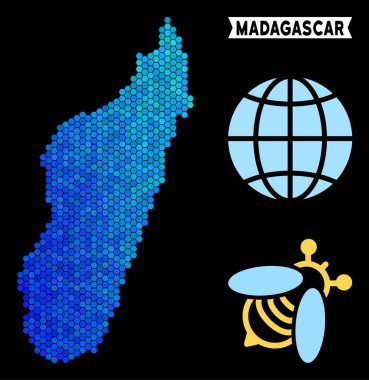 Mavi altıgen Madagaskar Adası Haritası