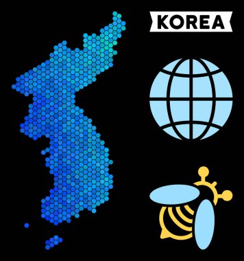 Mavi altıgen Kuzey ve Güney Kore Haritası