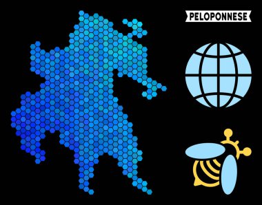 Mavi altıgen Mora Yarımadası Haritası