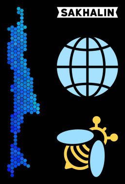 Mavi altıgen Sakhalin Adası Haritası