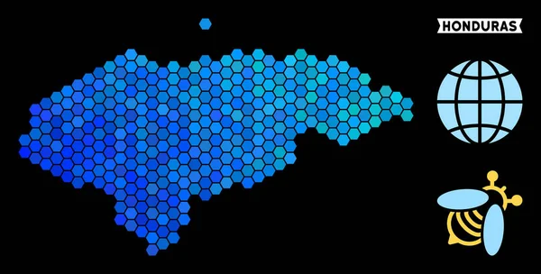 Mappa Blue Hexagon Honduras — Vettoriale Stock