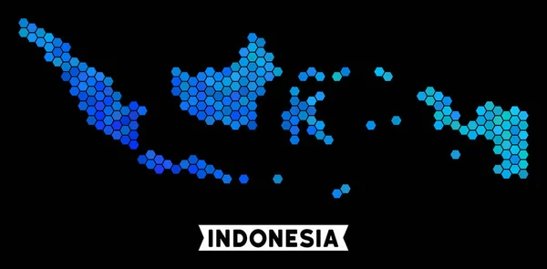 Peta Indonesia Hexagon Biru - Stok Vektor