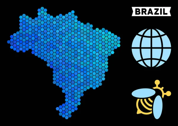 Синій шестикутник мапу Бразилії — стоковий вектор