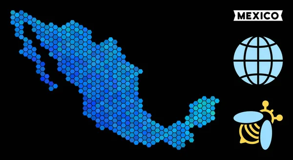 Carte de l'hexagone bleu du Mexique — Image vectorielle