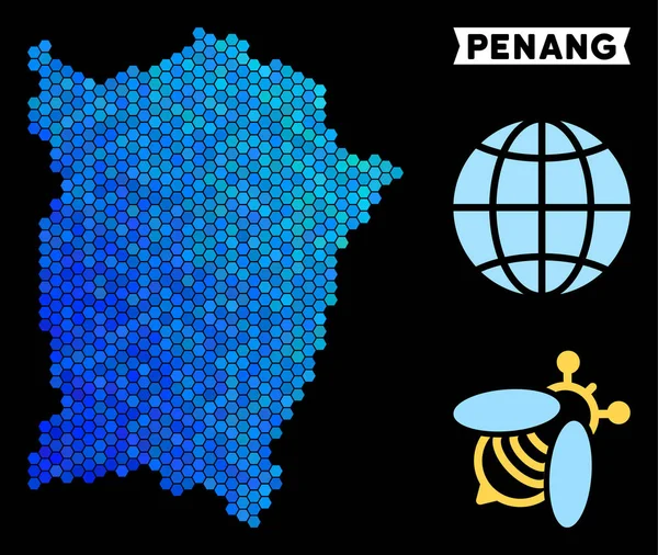 Mapa de Blue Hexagon Penang Island —  Vetores de Stock