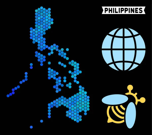 Mapa Filipiny niebieski Hexagon — Wektor stockowy