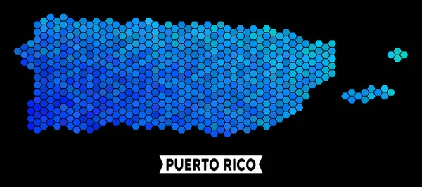 Modrý šestiúhelník Puerto Rico mapa — Stockový vektor