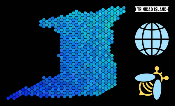Esagono Blu Mappa Isola di Trinidad — Vettoriale Stock
