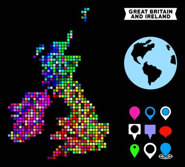 Büyük Britanya ve İrlanda harita renkli noktalı