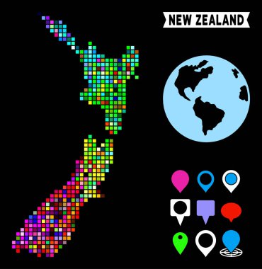 Renkli piksel Yeni Zelanda Haritası