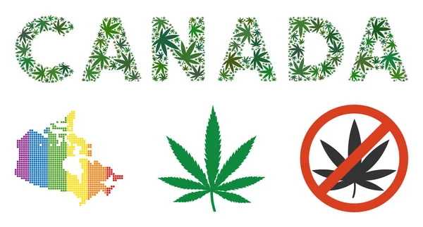 雑草の葉のカナダ テキスト モザイク — ストックベクタ