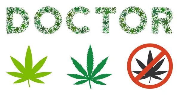 Doctor Caption Mosaic of Weed Leaves — Stock Vector