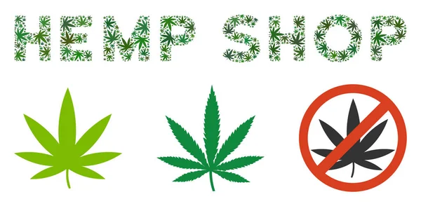 Hemp Shop Caption Collage of Hemp Leaves — Stock Vector