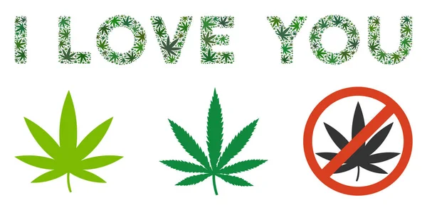 Te amo Texto Mosaico de Cannabis — Vector de stock