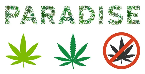 Collage de texto paradisiaco de cannabis — Vector de stock