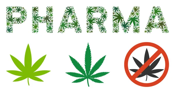 Etiqueta farmacéutica Collage de Cannabis — Archivo Imágenes Vectoriales