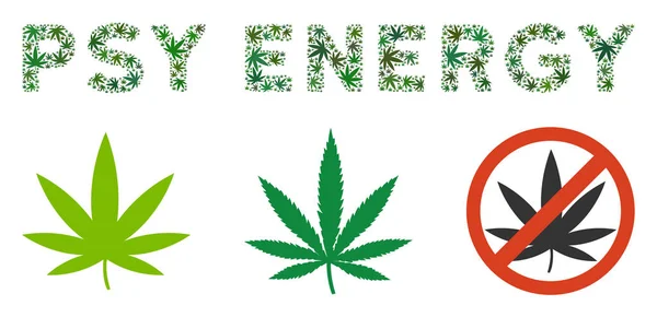 Psy Energy Caption Mosaic of Cannabis — Stock Vector