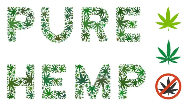 Pure Hemp Label Mosaic of Hemp Leaves — Stock Vector