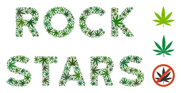 Piedra Estrellas Leyenda Composición de Cannabis — Vector de stock
