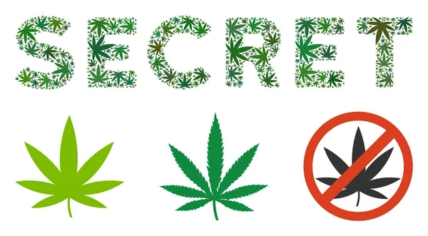 Texto Secreto Composición de Cannabis — Vector de stock