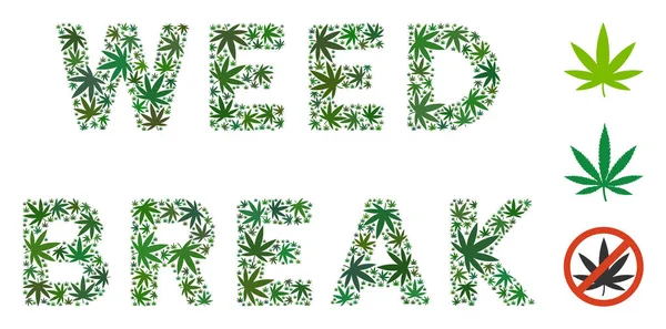 Subtítulos de ruptura de malas hierbas Collage of Weed Leaves — Vector de stock