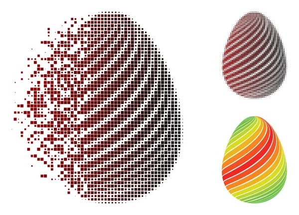 带对角线条纹图标的闪光像素半色调抽象蛋 — 图库矢量图片