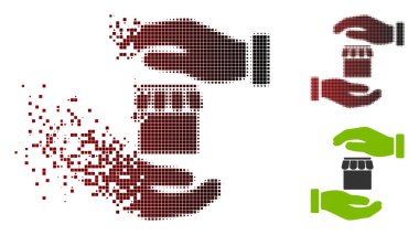 Rendelenmiş piksel yarı ton Emlak sigorta eller simgesini