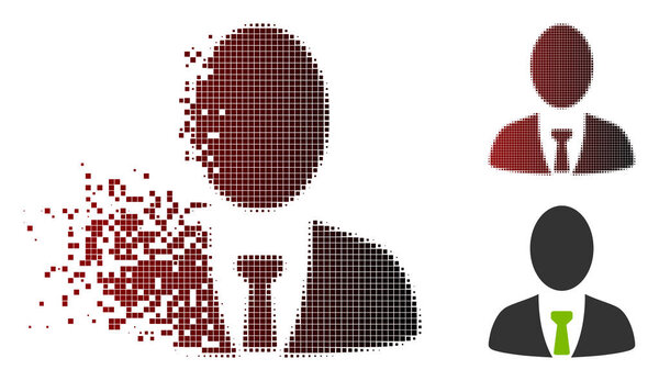 Значок векторного босса в трещиноватом, пунктирном полутоне и неповрежденном варианте. Эффект дезинтеграции использует точки прямоугольника и горизонтальный градиент от красного до черного
.