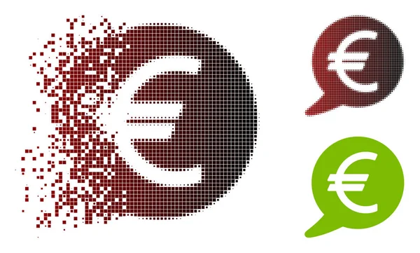 Ícone de balão de mensagem euro de meio-tom de pixel destruído — Vetor de Stock