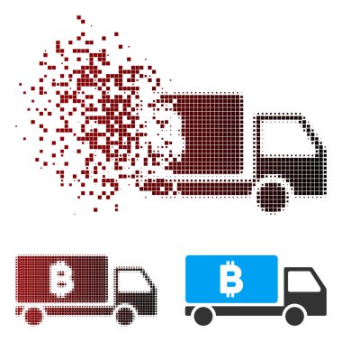 Dağınık piksel noktalı resim Bitcoin teslim araba simgesi