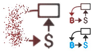 Kırık piksel noktalı resim Bitcoin doları akış şeması simgesi