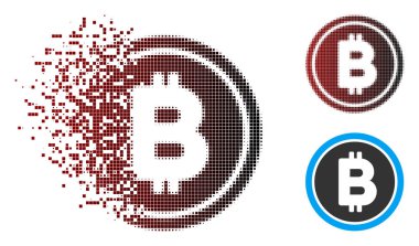 Parçalanmış piksel noktalı resim Bitcoin sikke simge