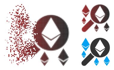 Parçalanmış piksel yarı ton Büyüteç arama Ethereum simgesi