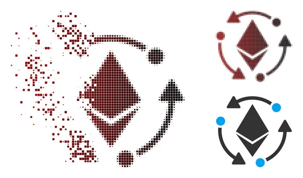 Sparkle Pixel Halftone Ethereum Icono de rotación — Vector de stock