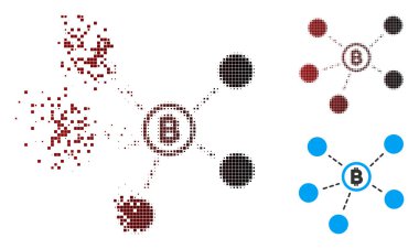 Kırık piksel noktalı resim Bitcoin ağ simgesini