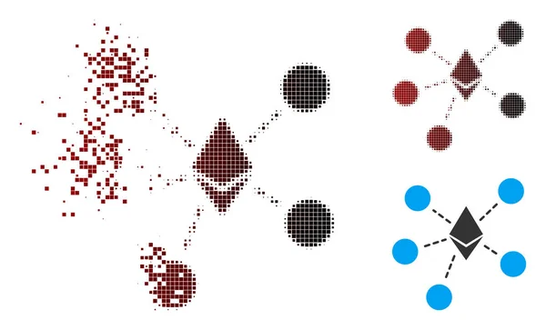 Funkeln Pixel Halbton Ethereum Netzstruktur Symbol — Stockvektor