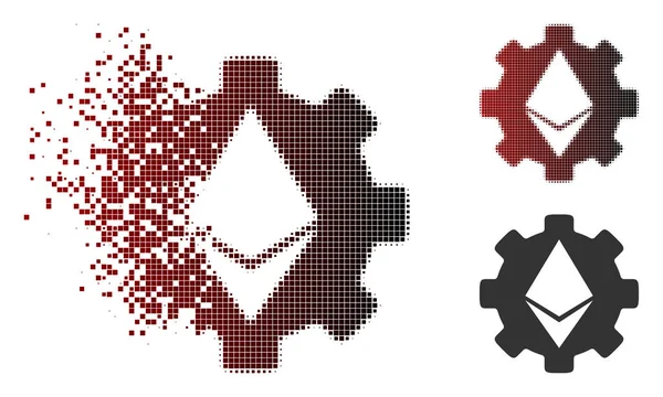 Pictogram bewegende pixels halftoon Ethereum Cog wiel — Stockvector