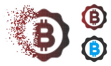 Piksel noktalı resim Bitcoin madalya mühür simgesi dağılmakta