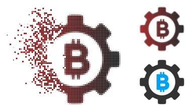 Dağınık piksel noktalı resim Bitcoin dişli simgesini