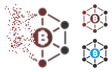 Piksel noktalı resim Bitcoin finans Netwok simgesi dağılmakta