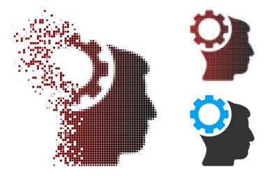 Kırık piksel yarı ton beyin dişli simgesini