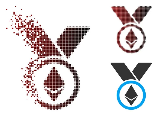 Beschadigd pictogram van de medaille van Ethereum Award van de Halftone van pixels — Stockvector