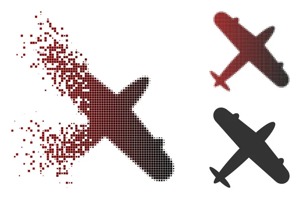 Oldott Pixel félárnyék repülőgép ikon — Stock Vector