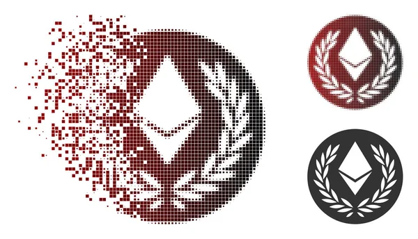 Icona fratturata a mezzitoni pixel Ethereum Laurel Coin — Vettoriale Stock