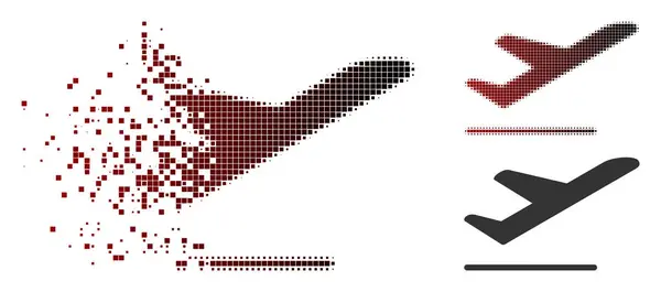 Icona di partenza aereo mezzitoni pixel danneggiata — Vettoriale Stock