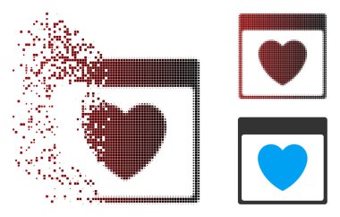 Hareketli piksel yarı ton favori kalp takvim sayfası simgesi
