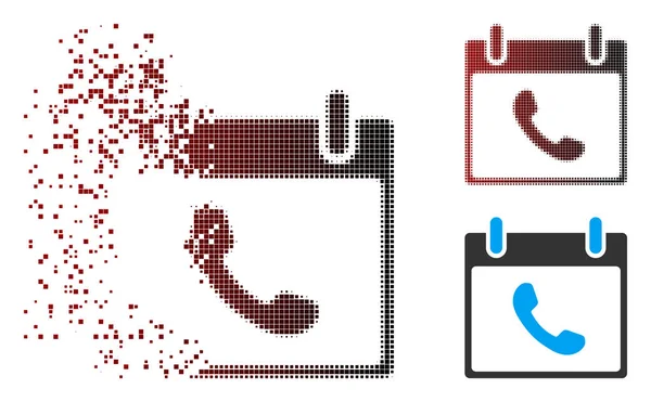 Désintégration Pixel Halftone Téléphone Calendrier Jour Icône — Image vectorielle